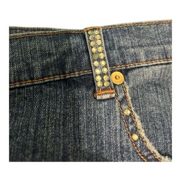 Venezia Blue Denim Mini Skirt with Gold Accents - Picture 5 of 7